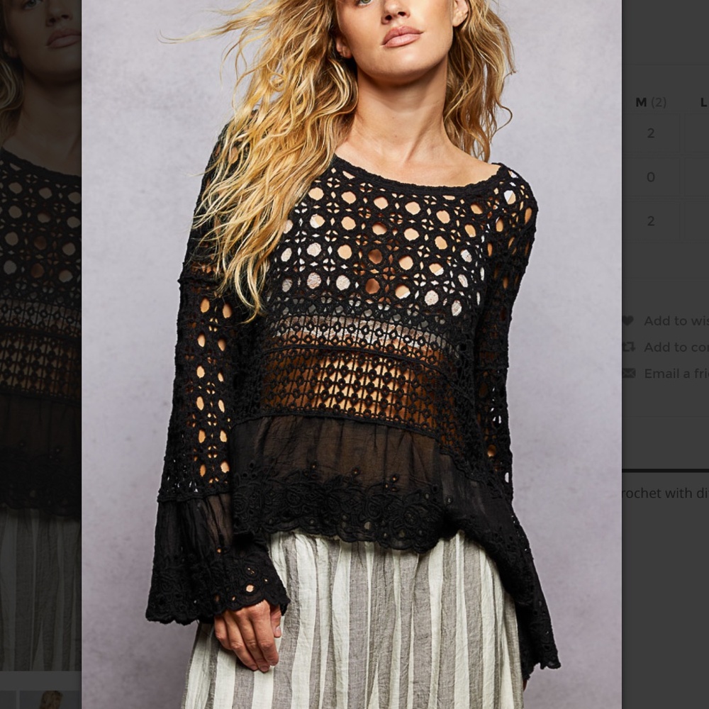 🎉POL “Clarice 3 ” POL Long Sleeve Crochet top with Eyelet Ruffle Trim Detail 42